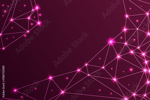 Abstract Digital Network with Glowing Nodes and Lines on a Night Technology Background