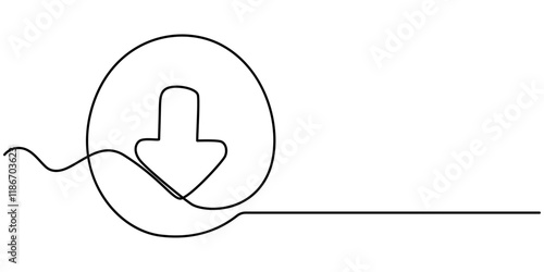 Continuous line download icon.drawing one line download sign.simple line download sign mobile phone,laptop,computer, Continuous Line Drawing of Download Icon. Hand Drawn Symbol Vector Illustration.