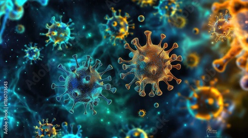 Wallpaper Mural Abstract art of DNA spiraling into viral particles, [genetics, medical illustration], a striking concept of how viruses affect life  Torontodigital.ca