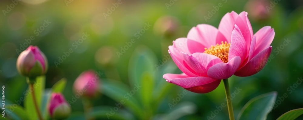 Fototapeta premium Open and closed peony buds suspended in mid-air, organic, buds, peaceful