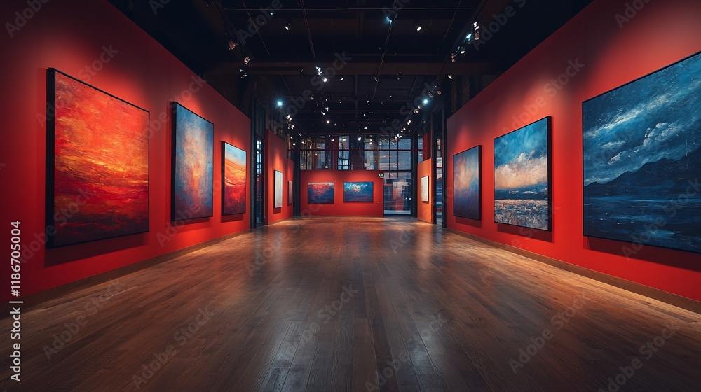 Abstract Landscapes Adorn Red Gallery Walls Abstract Landscapes Adorn Red Gallery Walls