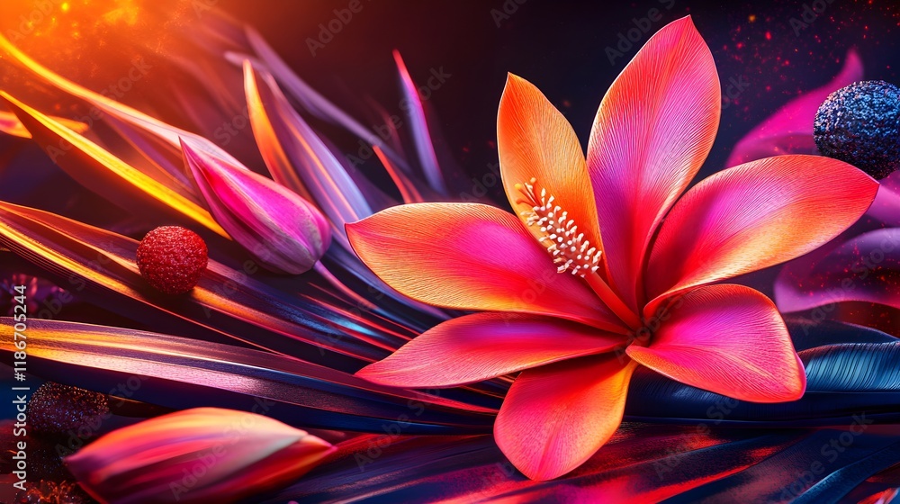Fototapeta premium Vivid Tropical Plants with Colorful Floral Patterns in High Resolution