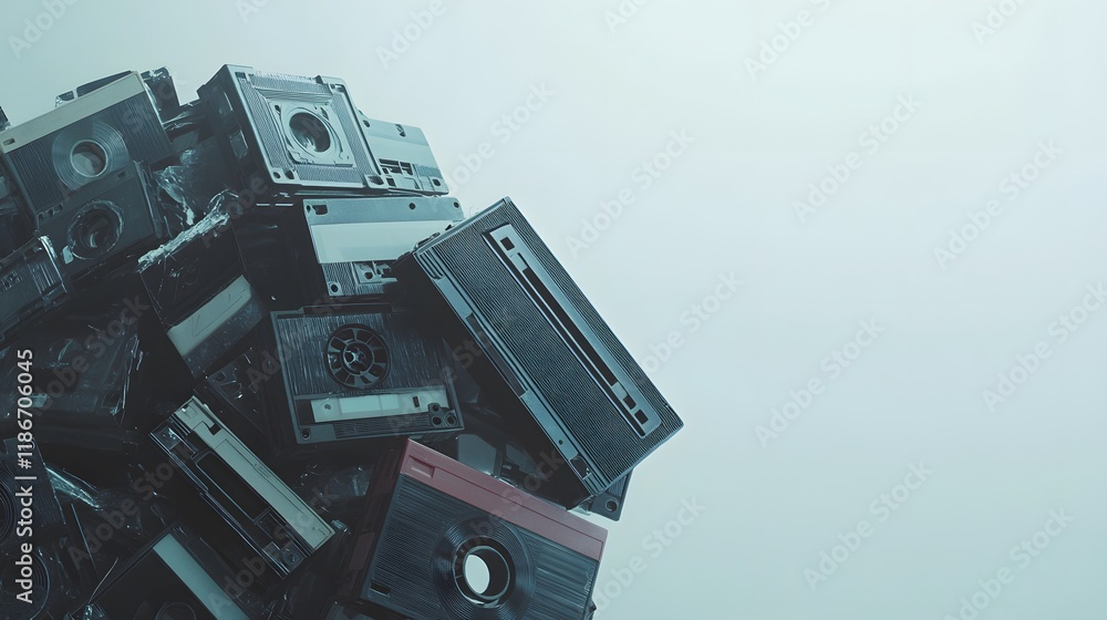 Obraz premium A Pile Of Old Vintage Video Tapes And Cassettes