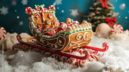 Festive Gingerbread Sleigh Filled With Christmas Treats photo