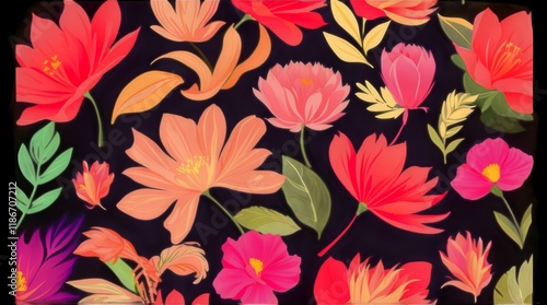 Wallpaper Mural Vibrant Botanical Elements in High Detail with Floral Patterns and Colorful Designs Torontodigital.ca