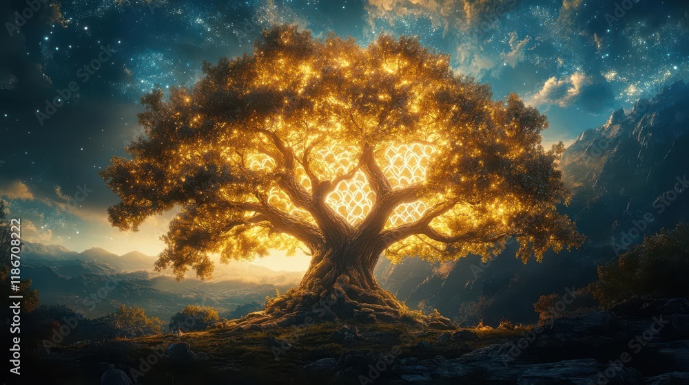 Unleash your imagination as you witness a mystical Tree of Life emanating cosmic energy in a fantasy art style Unleash your imagination as you witness a mystical Tree of Life emanating cosmic energy in a fantasy art style
