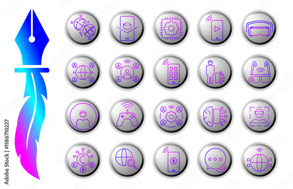 metaverse icon set designed in a modern and futuristic style, with gradient style, ideal for digital design needs, applications, websites, and other creative projects. metaverse icon set designed in a modern and futuristic style, with gradient style, ideal for digital design needs, applications, websites, and other creative projects.