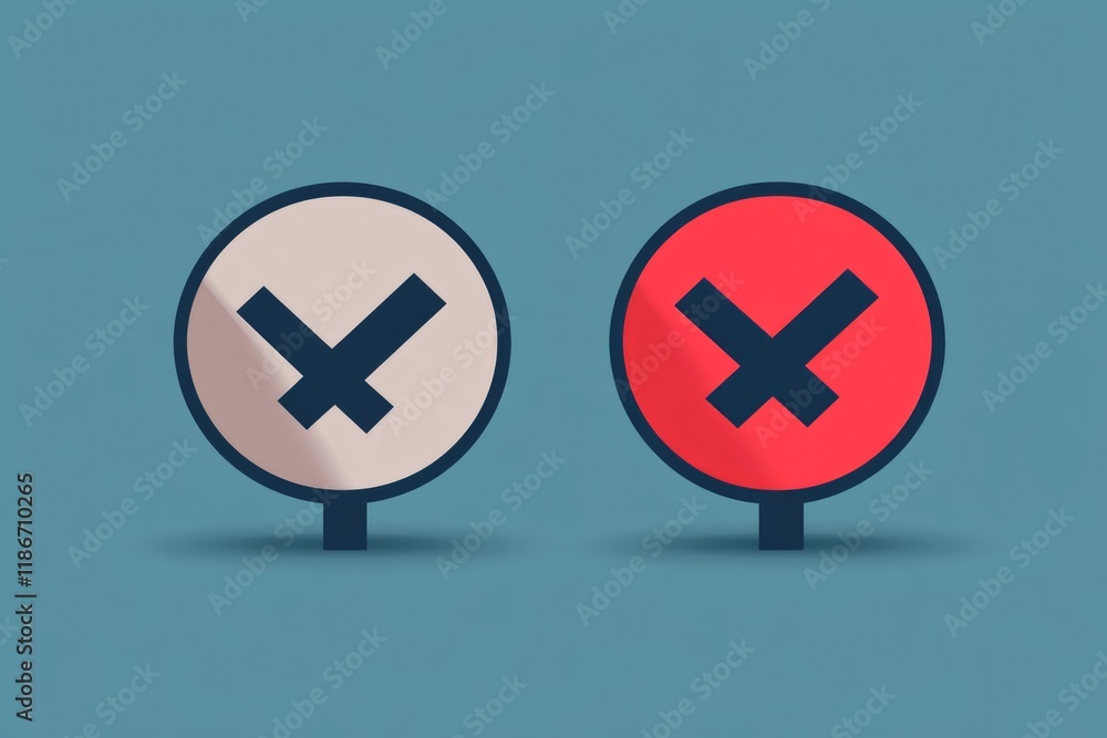 Fototapeta premium Simple white signs with cross marks for marking or indicating something
