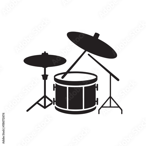 musical percussion drum set rythm composition equipment icon collection set silhouette vector flat design illustrations