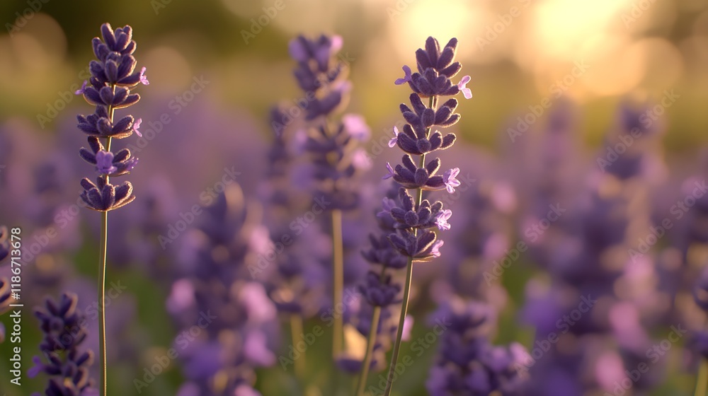 Obraz premium Serene Sunrise with Warm Gradient Over Lavender Fields in Bloom