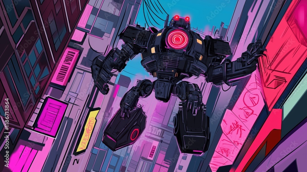 An Illustration of a Large Robot Standing in the Middle of a City - Generative AI An Illustration of a Large Robot Standing in the Middle of a City - Generative AI