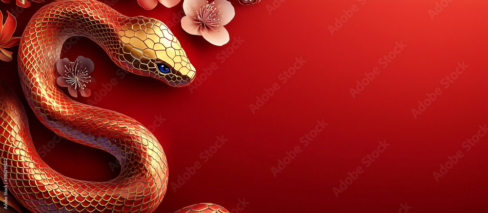 Obraz premium 2025 chinese new year ,happy chinese new year 2025, 2025 chinese new year, year of the snake, modern flat geometric style chinese zodiac snake 