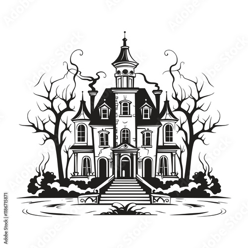 elegant illustration of Halloween gothic style church