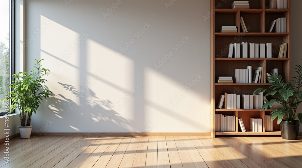 Fototapeta premium A virtual meeting backdrop featuring a home office and library room, designed using Generative Adversarial Networks, is ideal for online webinars and Zoom meetings