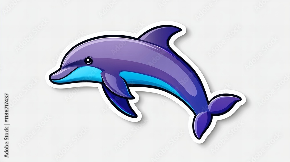Obraz premium Playful purple dolphin sticker design. Perfect for kids' projects!