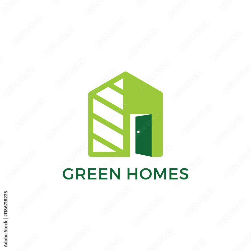 Fototapeta premium green home door house leaf nature logo design