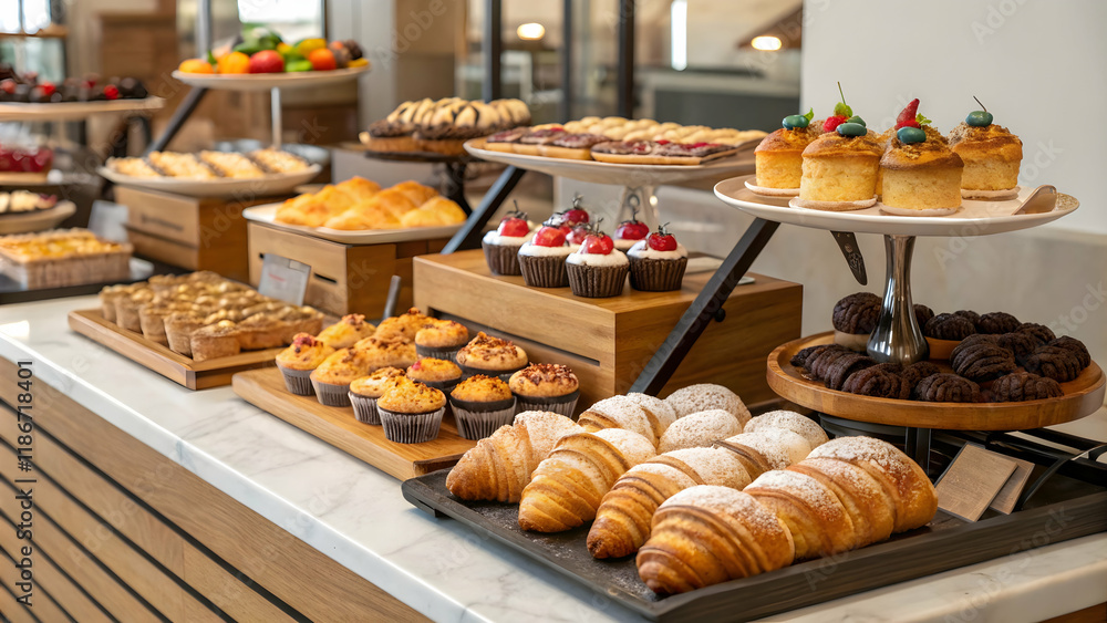 Fototapeta premium Assorted Baked Goods and Pastries Display