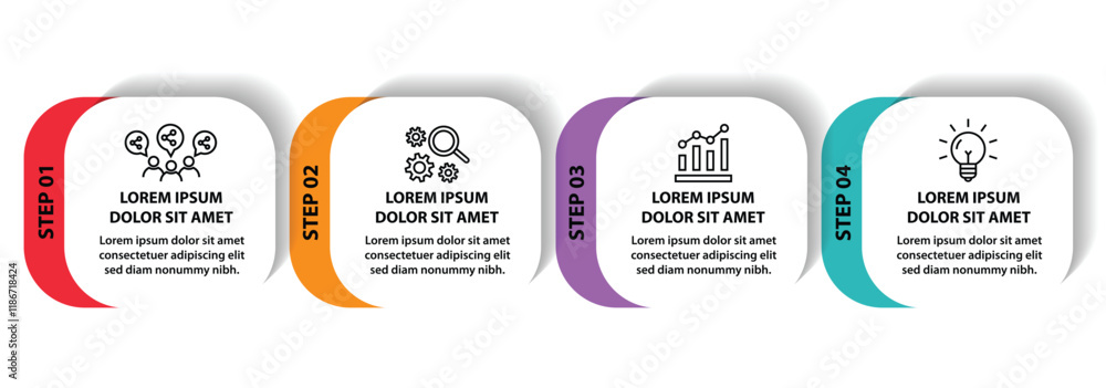 4 steps infographic template with 4 options. Flowchart that can be used for business report, data visualization and presentation. Timeline infographic elements vector illustration. 4 steps infographic template with 4 options. Flowchart that can be used for business report, data visualization and presentation. Timeline infographic elements vector illustration.