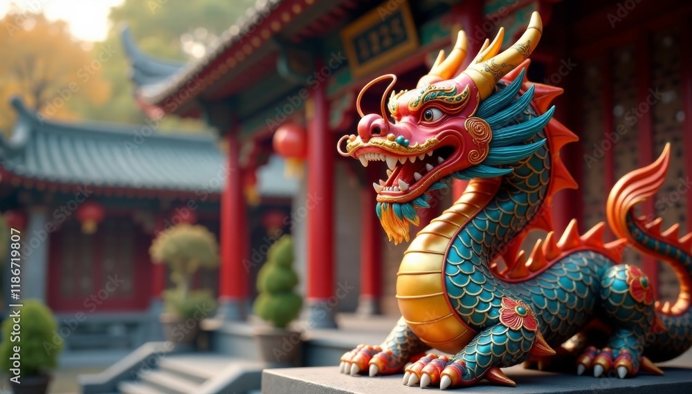 Fototapeta premium Vietnamese dragon statue in traditional temple, dragon, prosperity