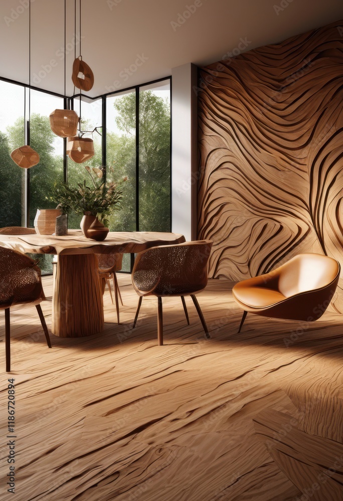 Fototapeta premium exploring dynamic patterns wood textures captivating interior designs modern aesthetic environments, natural, grain, surface, color, warmth, detail, style, finish