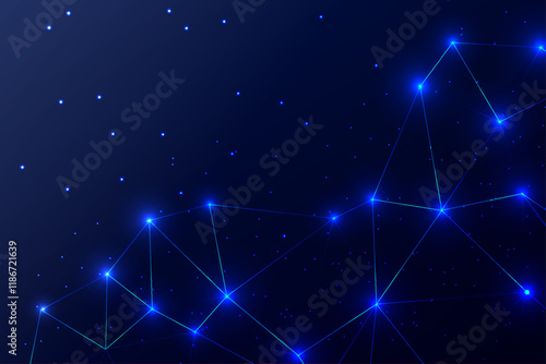 Abstract Digital Network with Glowing Nodes and Lines on a Night Technology Background