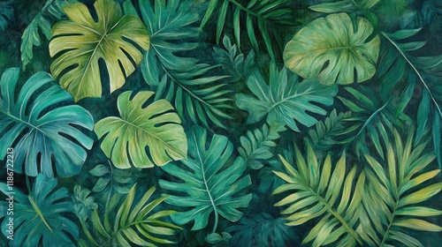 Wallpaper Mural “Close-Up of a Tropical Green Leaf Background – Fresh Flat Lay Wallpaper Concept” Torontodigital.ca