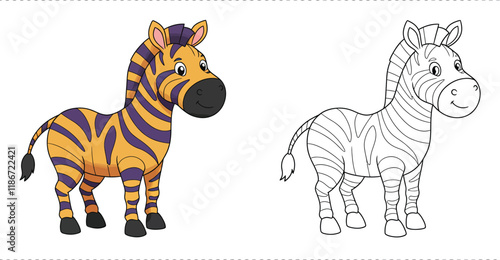 Coloring Pages of a Zebra and a Zebra outline Standing Next to Each Other for color filling.