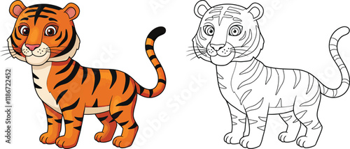 Colouring Pages of a Tiger cub and its outline to colouring filling.