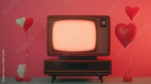 Valentines day vintage tv decor 90s nostalgia romantic setting photo