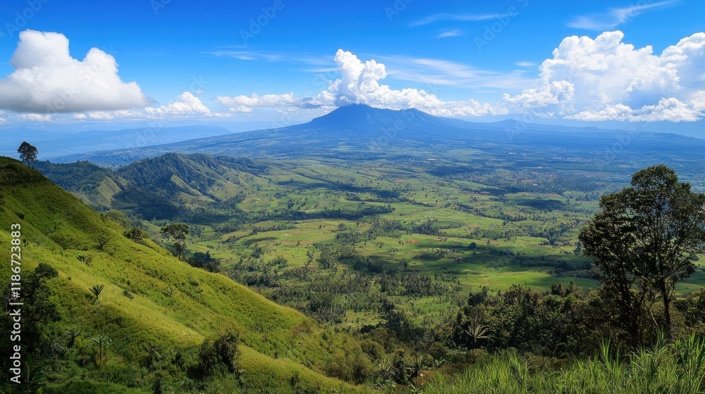 Fototapeta premium Scenic Mountain View with Lush Greenery and Clouds