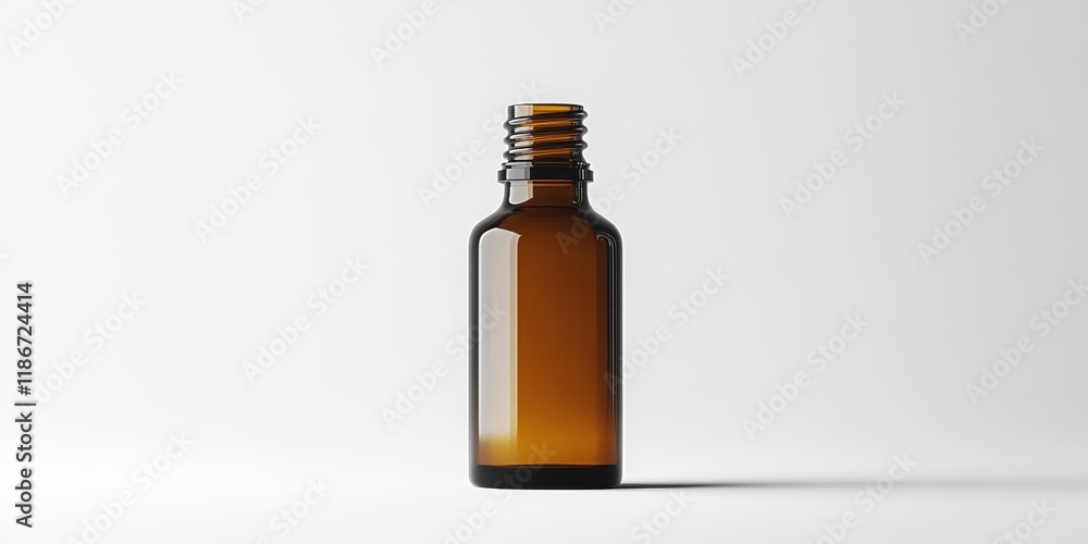 Close up view of an organic essential oil bottle against a white backdrop, with ample negative space around it for a clean presentation of the product. Close up view of an organic essential oil bottle against a white backdrop, with ample negative space around it for a clean presentation of the product.