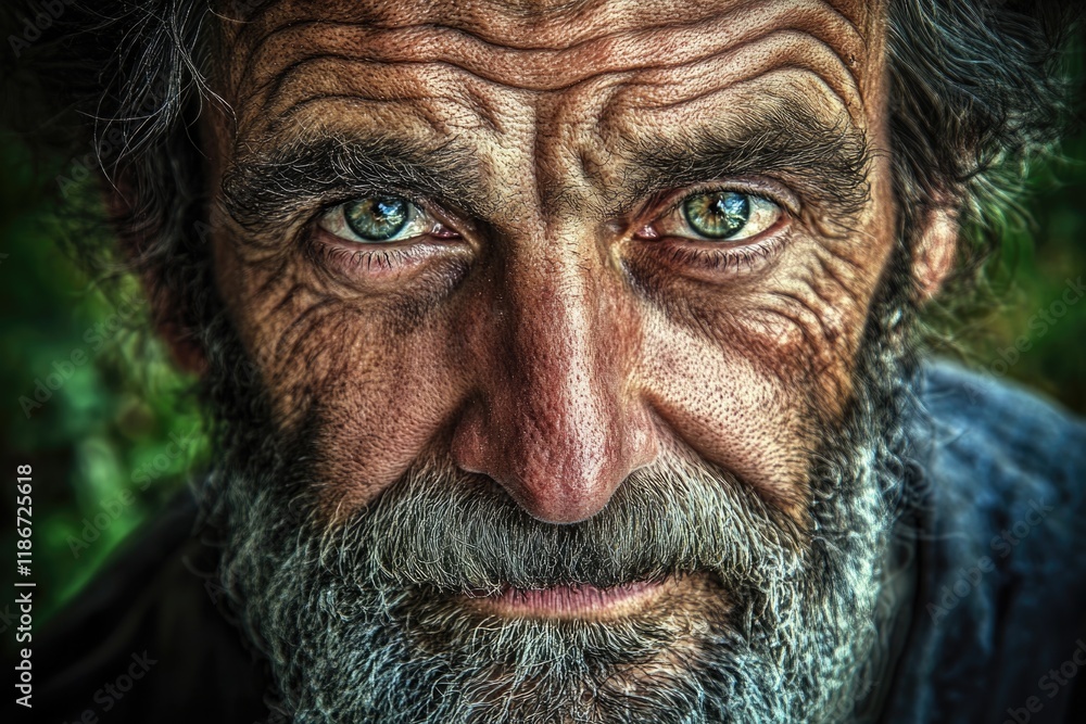 Portrait of a bearded man from the side, focused on facial features Portrait of a bearded man from the side, focused on facial features