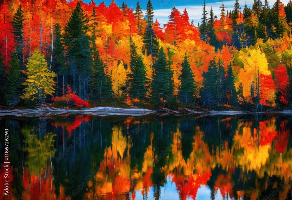 Obraz premium captivating reflective surfaces showcasing stunning nature scenes vibrant colors every glance, mirror, water, reflection, foliage, light, landscape