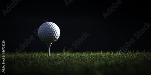 Obraz na płótnie A golf ball positioned on a tee stands out against a dark background, highlighting its presence. The contrast between the golf ball on the tee and the background is striking. w salonie
