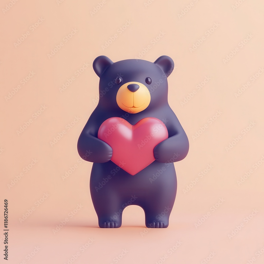 Naklejka premium Valentine bear with romance and joy idea. Cute bear holding a heart on a pastel background.