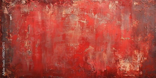 Grungy painted metal background features a weathered and worn texture with scratches and spots. The old, burnt red paint adds character to this grungy metal surface, enhancing its unique appearance.