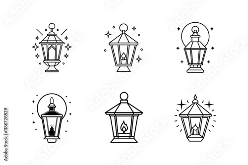  glowing lantern scene icon vector illustration