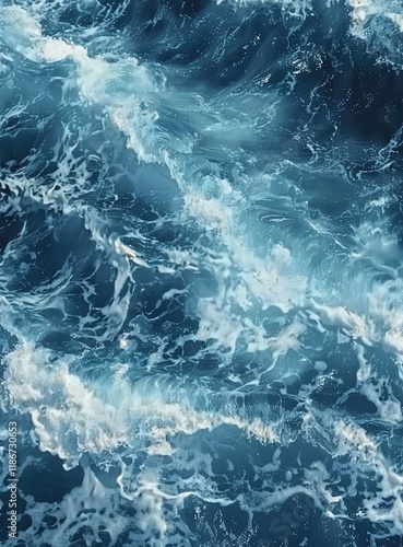 Pure blue turquoise water texture of the ocean sea with foam and waves photo