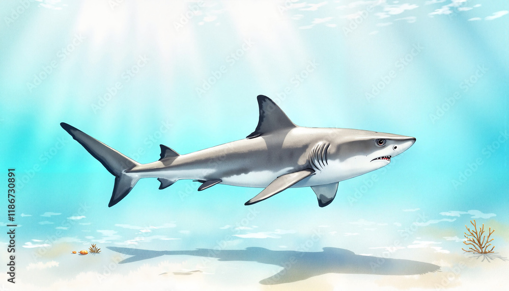 Fototapeta premium Majestic Blacktip Shark gliding in calm water, marine tranquility