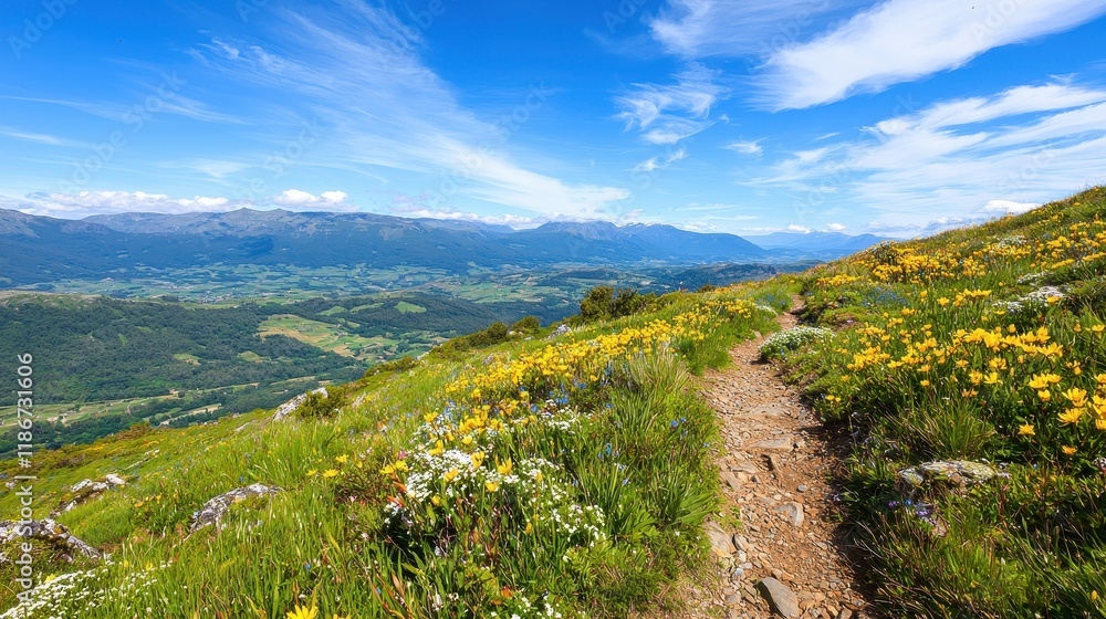 Fototapeta premium Mountain Wildflower Trail Scenic Vista Breathtaking Summer Landscape