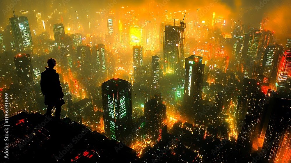 Obraz premium Futuristic Neon Cyberpunk Cityscape with Vibrant Lights