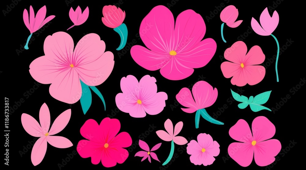 Fototapeta premium Vibrant Floral Elements with High Detail and Botanical Features for Creative Projects