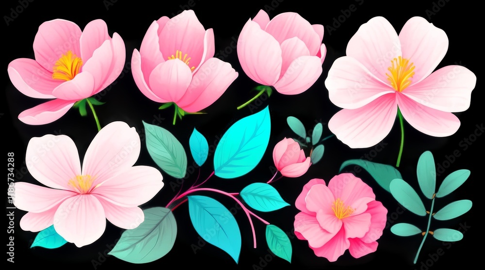 Fototapeta premium High Detailed Botanical Floral Elements with Vibrant Colors and Fine Details for Design