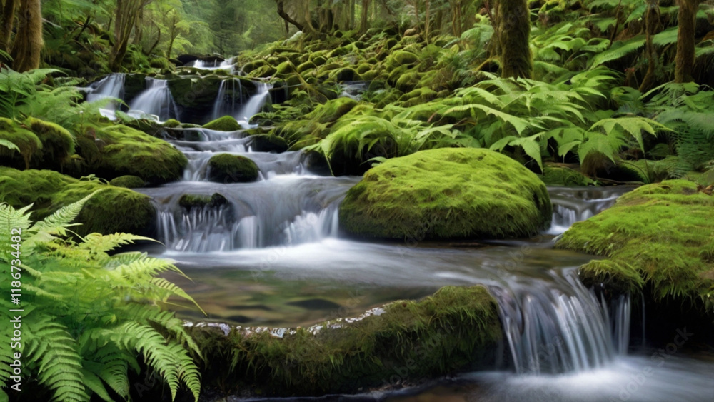a serene stream hidden within a dense bamboo grove on a hillside, ai a serene stream hidden within a dense bamboo grove on a hillside, ai
