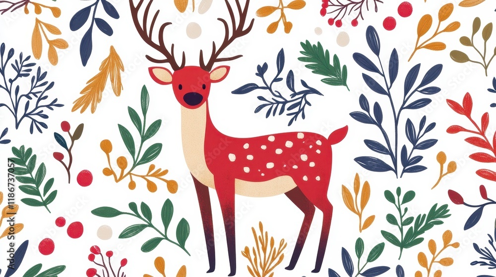 A Festive Reindeer Amidst Winter Flora A Festive Reindeer Amidst Winter Flora