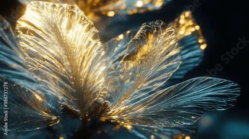 Wallpaper Mural Red Pine tree leaves, glasslike abstract botanical wallpaper with trees, translucent and luminous effect on dark background, glassmorphism forms Torontodigital.ca