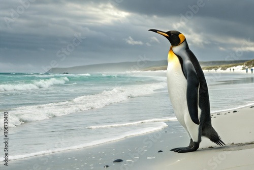 King penguin standing on the coasts of Atlantic ocean photo