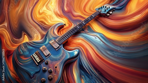 Electric Guitar Immersed In Abstract Swirling Colors