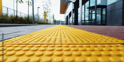 Yellow tactile paving blocks are essential for enhancing mobility for the visually impaired. These guiding Braille blocks and tactile tiles serve as important textured surface indicators for better photo