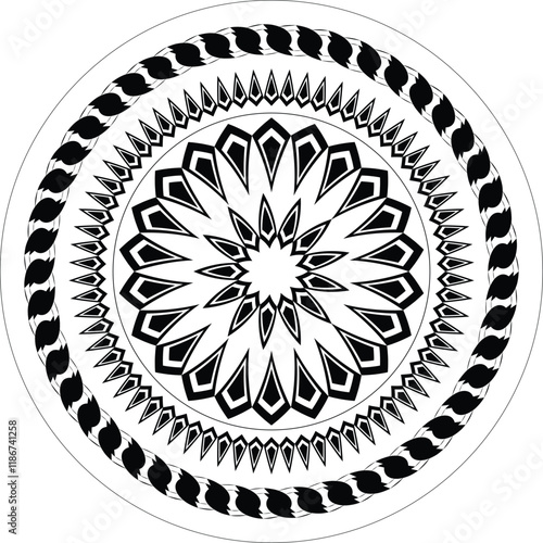 Adobe Illustrator Artwork, Tatoo ,Intricate Mandala Design with Decorative Patterns